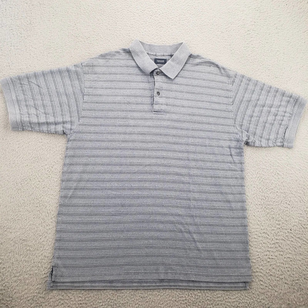 IZOD Shirt Mens Large Blue Striped Polo Golf Classic Outdoors Casual Preppy